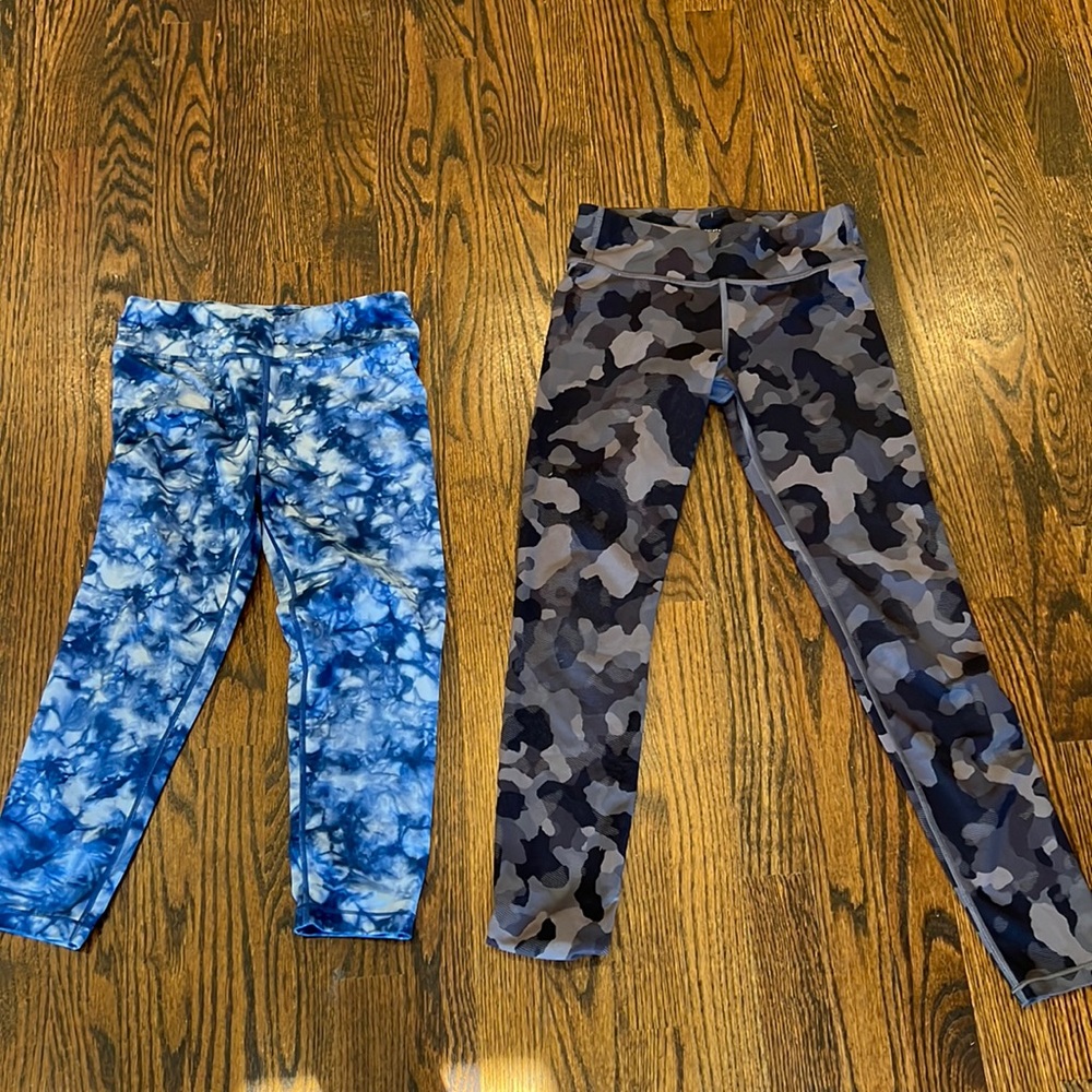 2 Athleta girl leggings tie die and camo